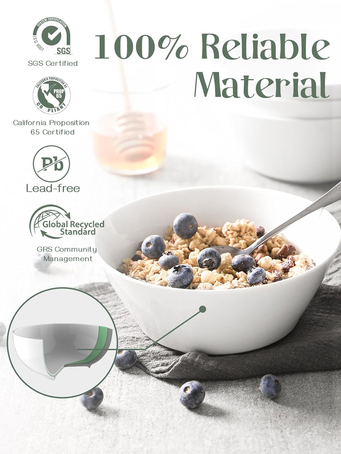 DOWAN 32 OZ Large Soup Bowls Set of 4 - White Ceramic Bowls for Ramen, Cereal, Pasta, Salad, Fruit - Dishwasher & Microwave Safe