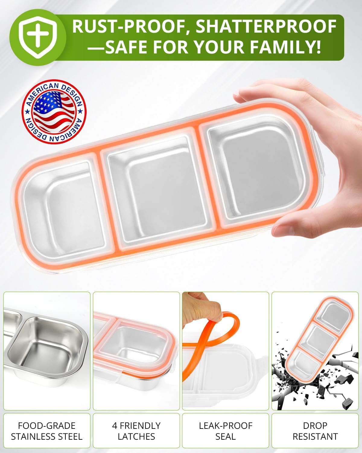 2-Pack Food-Grade Stainless Steel Snack Containers, Multi-Compartment & Leakproof, Ideal for Families & Travel, Stackable, Kid & Adult Bento Storage (2 Pack)