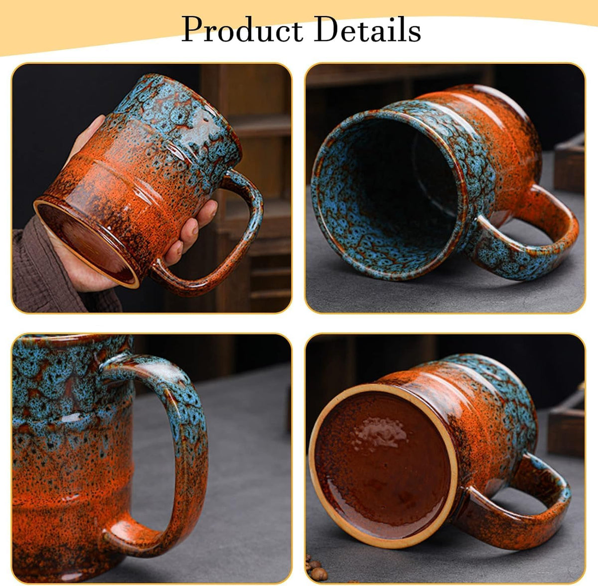 Ceramic 20 oz Large Coffee Mugs for Office and Home - Dishwasher and Microwave Safe (2, Blue and Brown)