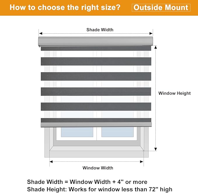 Persilux Cordless Zebra Blinds for Indoor Windows, Free-Stop Cordless, Light Filtering Sheer Shades Dual Layer for Day and Night, Roller Shades for Home (34.25" W X 64" H, Grey)