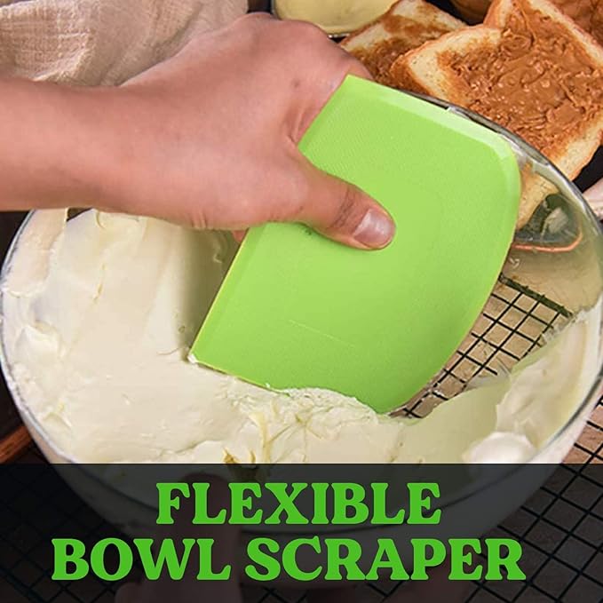 SURDOCA Dough Scraper Bench Scraper - 3P 14.2x8.5" Plastic Flexible Bowl Scraper, Sharp Edge & Angles Cake Scraper. Non-Slip Bakeware Decorating Tools Sculpting & Modeling Tools - Yellow+Blue+Yellow