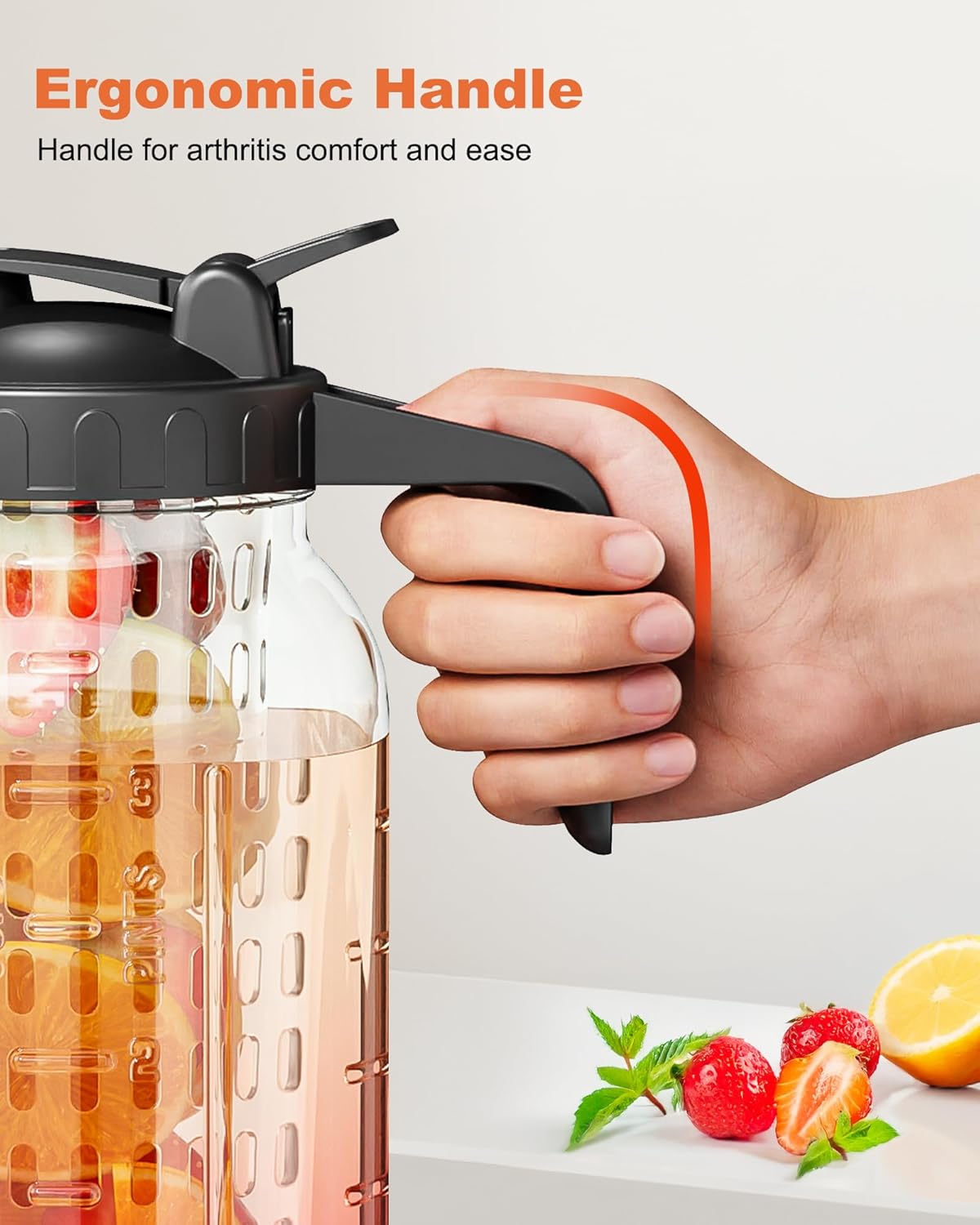 64oz Glass Pitcher with Fruit Infuser, 2 Quart Wide Mouth Mason Jar Pitcher with Airtight Flip Top Lid, Leakproof Fridge Door Water Jug for Iced Sun Tea, Juice Making - Black