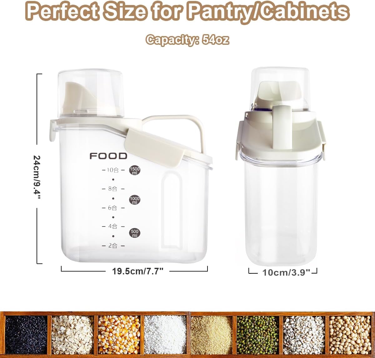 2 PCS Cereal Storage Containers, 1.5L/51oz Dry Food Rice Holder, Pet Dog Cat Food Dispenser with Measuring Cup, BPA Free Clear Plastic Kitchen Pantry Organization Bin, 1 Blue+1 White