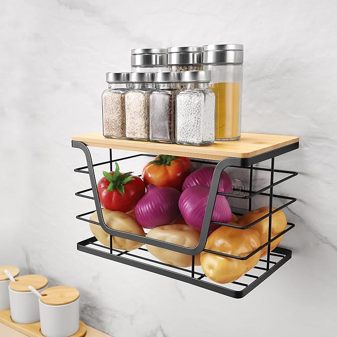 ALOCEO Extra Large Trash Bag Holder Dispenser With Bamboo Top, Wall Mounted Garbage Bag Dispenser Roll Holder for Kitchen Laundry Room Organization