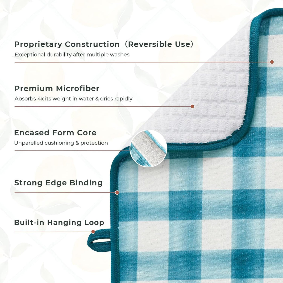 FRESHMINT Printed Dish Drying Mats for Kitchen Counter 2 Pack Absorbent Reversible Drying Mats Microfiber Kitchen Countertop Protector Dishes Drying Pad Extra Large 18"x24" Dish Mat