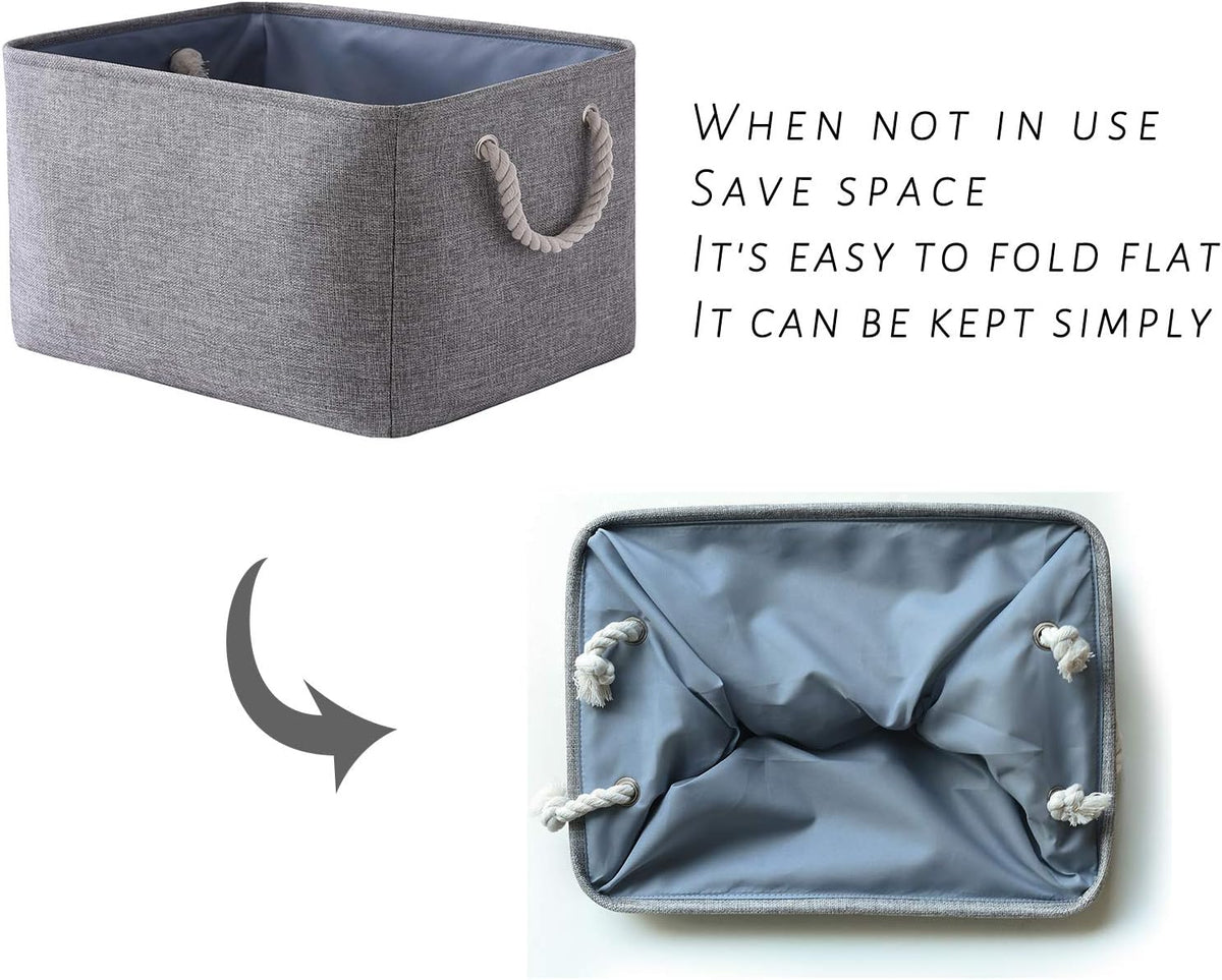 TcaFmac Storage Bins for Organization - Large 3 Pack Canvas Storage Basket for Shelves with Handles, Collapsible Baskets for Organizing for Closet Dog Laundry (Grey 16x12x8 inch)