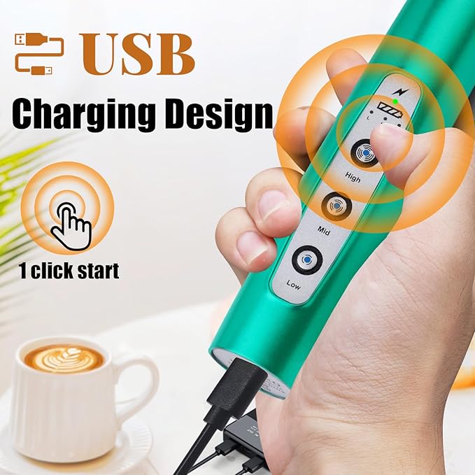 Nahida Rechargeable Milk Frother Wand for Coffee Include Stand - Turquoise