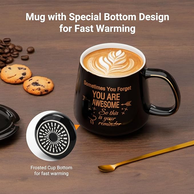 Coffee Mug Warmer & You are Awesome Mug Set, Electric Cup Warmer for Desk, Beverage Warmer with 4 Temperature Setting, 8-Hours Auto Shut Off