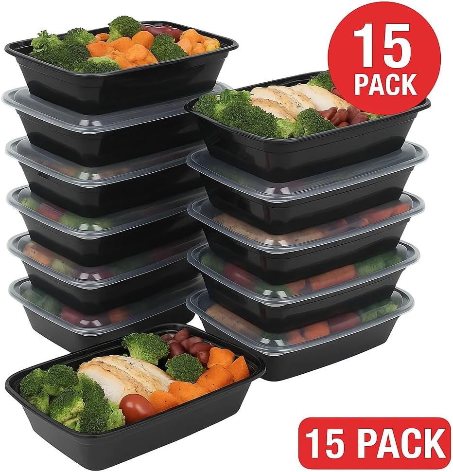 Ruthy's Outlet Meal Prep Containers W/Lids -Square Food Storage – BPA-Free| Stackable | Microwave | Freezer & Dishwasher Safe | Reusable Lunch Bento Box Portion Control & Planning (15 Pack, 12 oz)