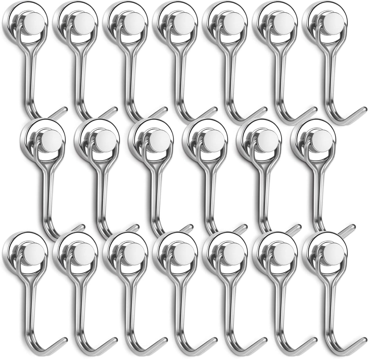 E BAVITE Swivel Swing Magnetic Hook New Upgraded, 30LB（20pack） Refrigerator Magnetic Hooks,Strong Neodymium Magnet Hook, Perfect for Refrigerator and Other Magnetic Surfaces, 60mm(2.36In) in Length
