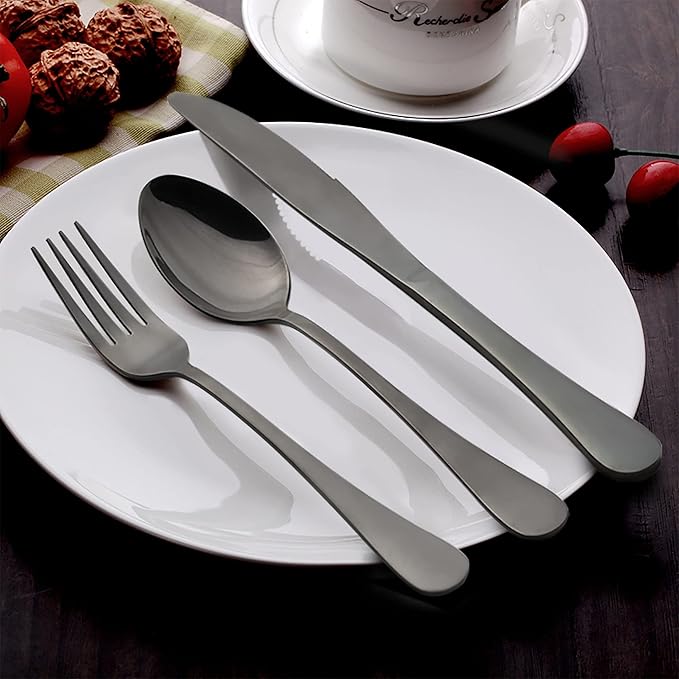 LIANYU Black Silverware Set for 2, 10-Piece Stainless Steel Cutlery Set, Includes Knives, Spoons and Forks, Mirror Polished Dining Flatware Tableware, Dishwasher Safe
