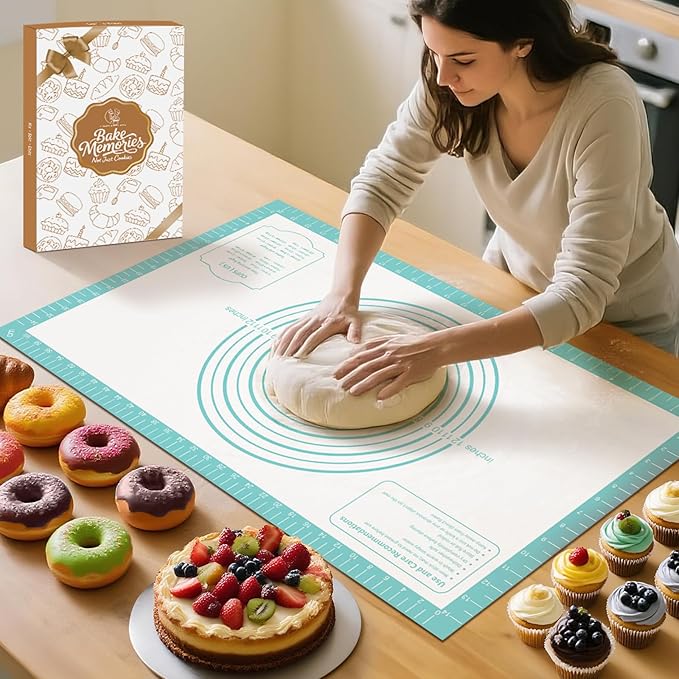 Non stick Pastry Mat, Dough Mat for Rolling, Silicone Baking Mat, Fondant/Pie Crust Mat Kitchen Counter Mat, Macarons Bread Baking Mat Baking Supplies Extra Large 28 x 20 Inch
