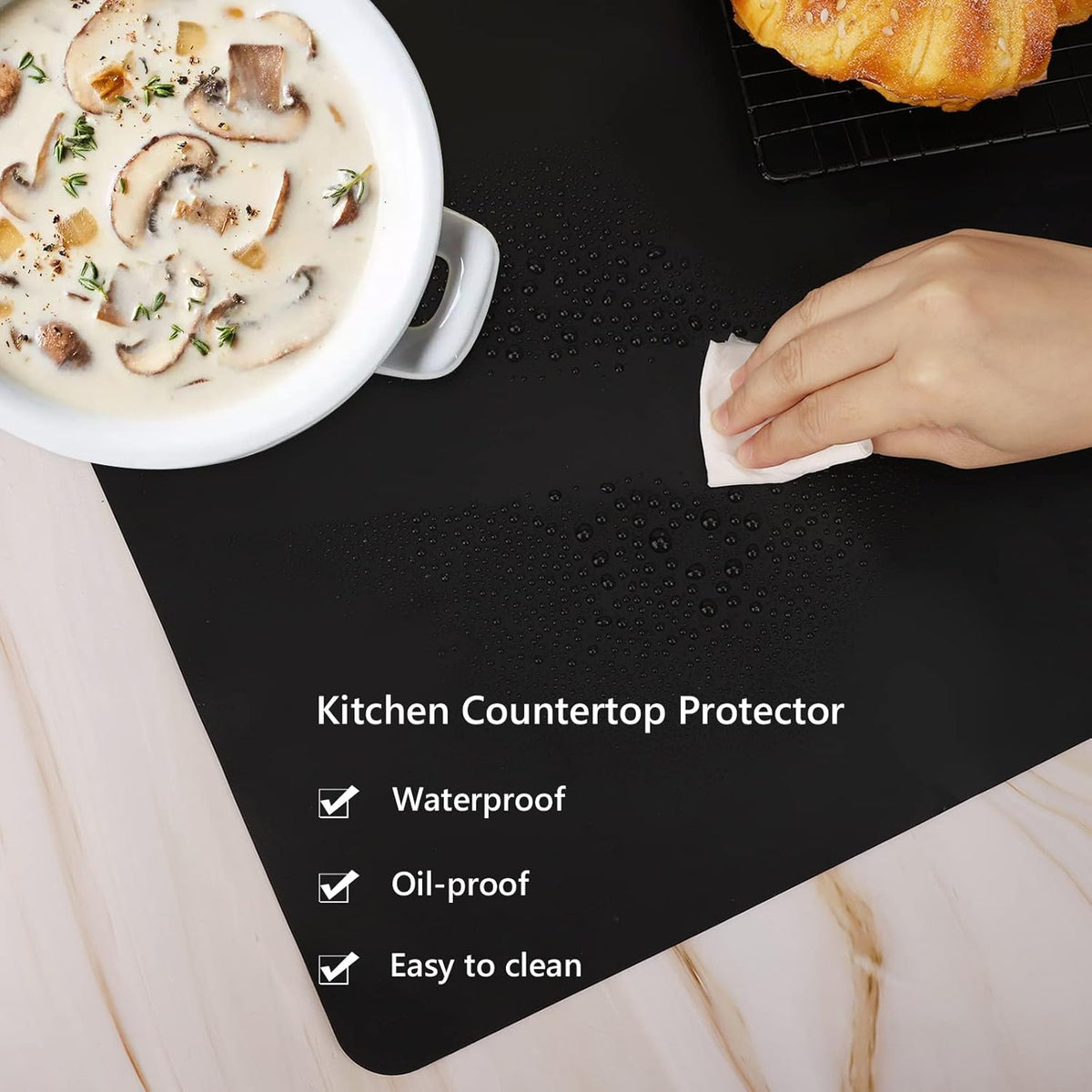 Gartful 2 Pieces Silicone Mats for Countertop - 0.06" Thicker, 32" by 24" Extra Large Multipurpose Mat, Counter Table Protector, Work Desk Pad, Heat-Resistant Placemat, Pastry Mat, Nonstick, Black