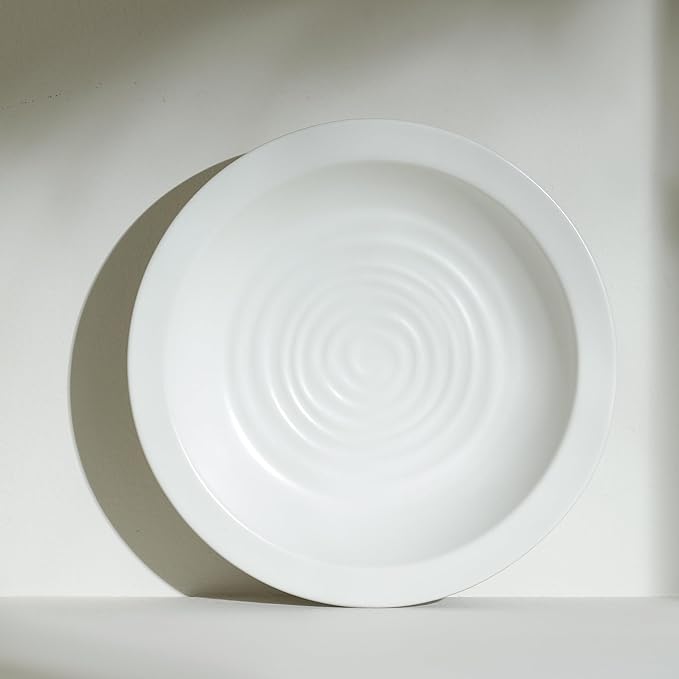 Stone Lain Orbit 24-Piece Dinnerware Set Stoneware, Plates and Bowls Set, Pasta Bowls, Microwave and Dishwasher Safe, Dish Set for 8, White