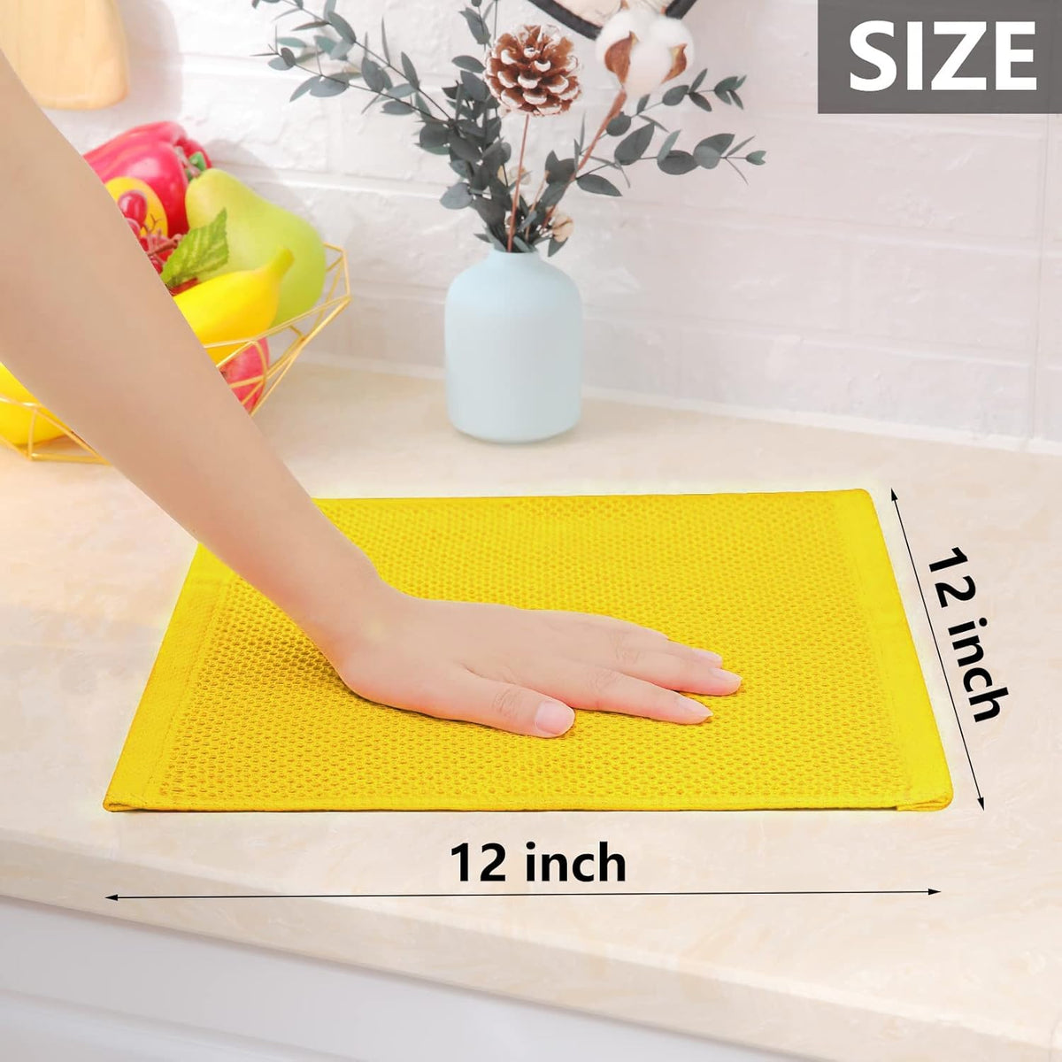 Homaxy 100% Cotton Waffle Weave Kitchen Dish Cloths, Ultra Soft Absorbent Quick Drying Dish Towels, 12 x 12 Inches, 6-Pack, Yellow