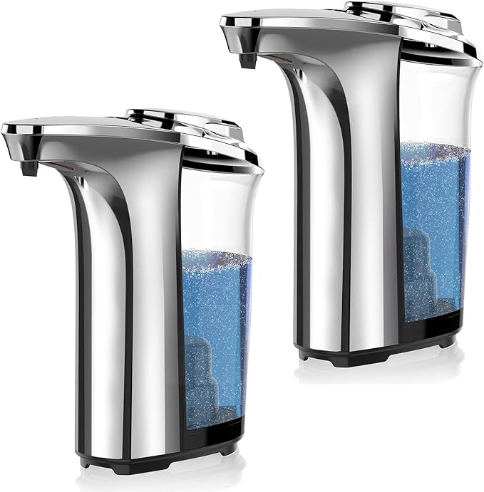 PZOTRUF Automatic Soap Dispenser, Touchless Dish Soap Dispenser 17oz/500ml with Upgraded Infrared Sensor, 5 Adjustable Soap Dispensing Levels, Liquid Hand Dispenser for Bathroom (Silver Set)