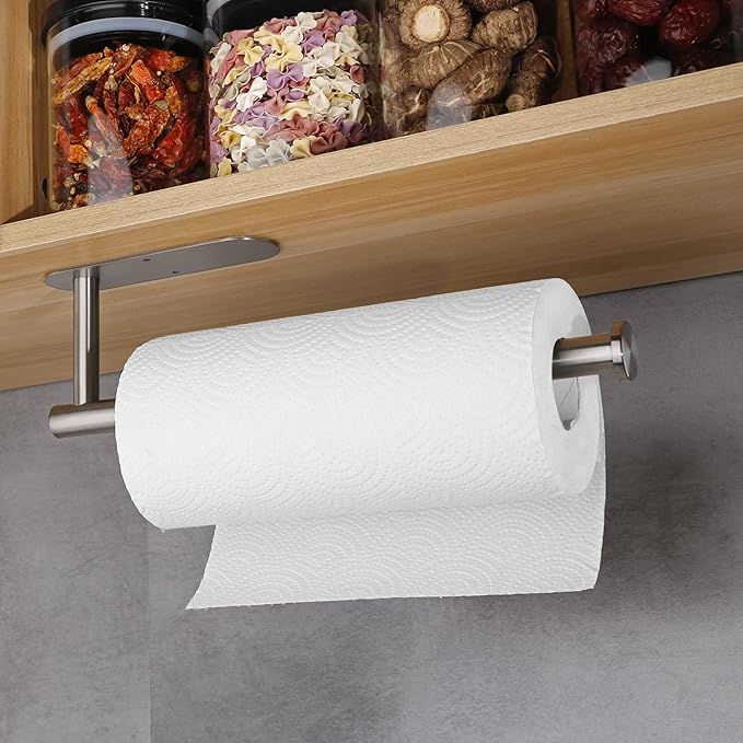 Paper Towel Rolls - for Kitchen, Self-Adhesive Under Cabinet,Both Available in Adhesive and Screws,Stainless Steel Paper Towel Holder Bulk(Grey)