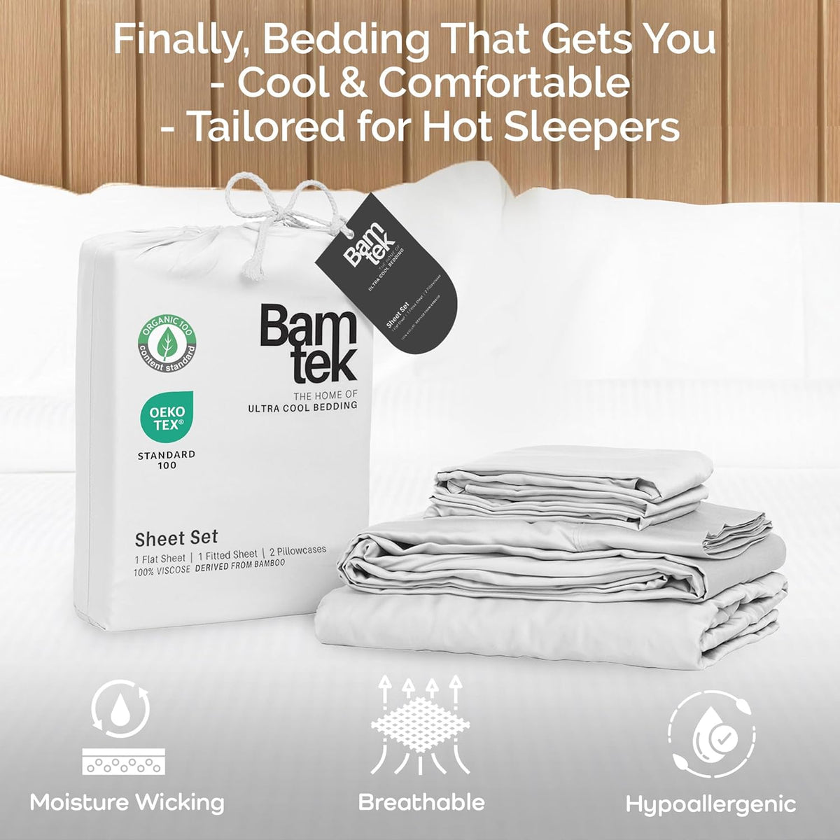 100% Viscose from Bamboo Sheets King Size, Super Soft Bedding Set, 4PC Cooling Sheets for Hot Sleepers, Vegan Silk Moisture Wicking, Organically Grown Bedsheet, White - 76" x 80"