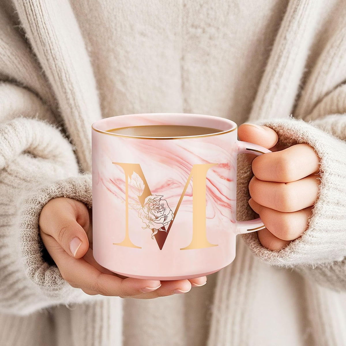 Personalized Gifts for Women Coffee Mug, Initial Customized Gift Monogrammed A-Z Coffee Mug 12 OZ, Christmas Anniversary Birthday Gifts for Women Mom Grandma Friend Sister Wife (M)