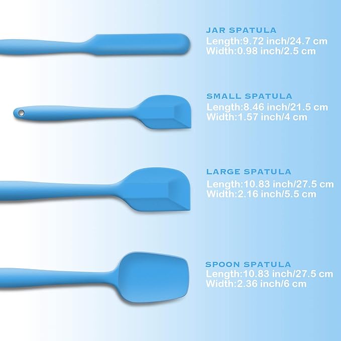 4 Piece Silicone Spatula Set, Flexible Heat Resistant Non-scratch Baking Cooking Rubber Spatulas with Stainless Steel Core, Blue
