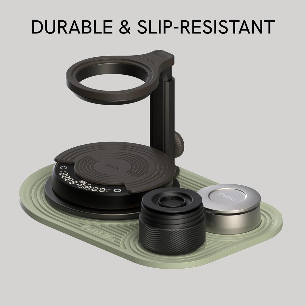 OutIn Silicone Coffee Mat, Foldable Waterproof, Drip Tray Mat For OutIn Products & Portable Coffee Makers 9.8’’ x6.7’’ (Green)