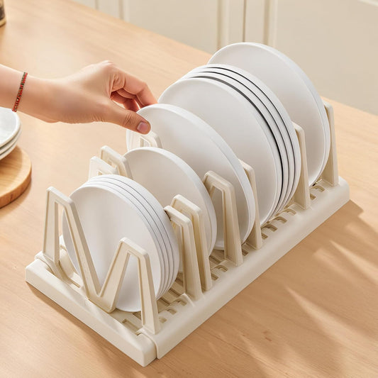 Li&Zhao Pots and Pans Organizer under Cabinet - Extended Dining Tray Storage Rack Cutting Board Rack Lid Holders inside Cabinet with 7 Adjustable Compartment for Kitchen Storage(White)