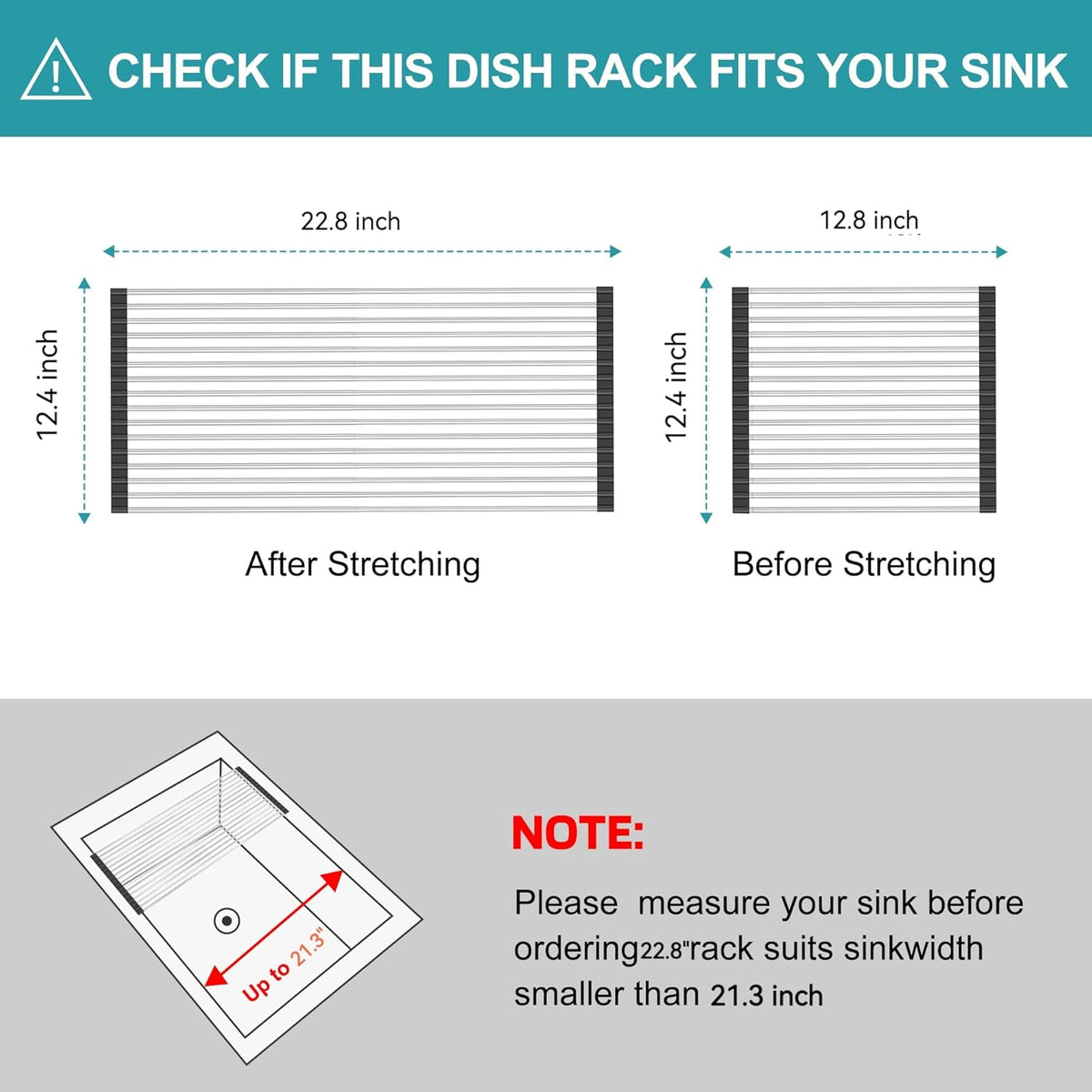 BBXTYLY Extra Expandable Roll Up Dish Drying Rack,Over The Sink Drying Rack Sink Cover Kitchen Sink Accessories Kitchen Rolling up Stainless Steel Drainer, Foldable,Rollable（Black，22.8''-12.4''）
