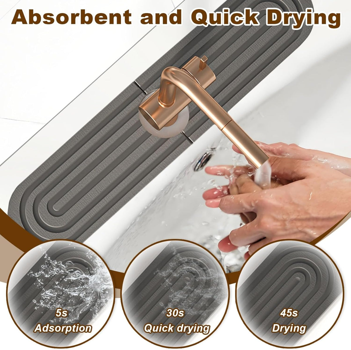 Faucet Mat for Kitchen Sink, Diatomite Super Absorbent Fast Drying Stone Sink Tray for Bathroom Kitchen Sink Splash Guard(Round Dark Grey,23.6x3.9in)