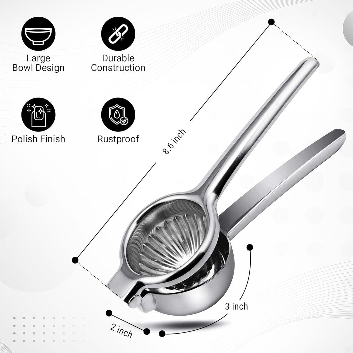 Handheld Lemon Squeezer Stainless Steel – Heavy Duty Manual Citrus Juicer for Lemon, Lime & Small Oranges – Rustproof Lemon Lime Squeezer Stainless Steel with Polished Finish & Ergonomic Grip