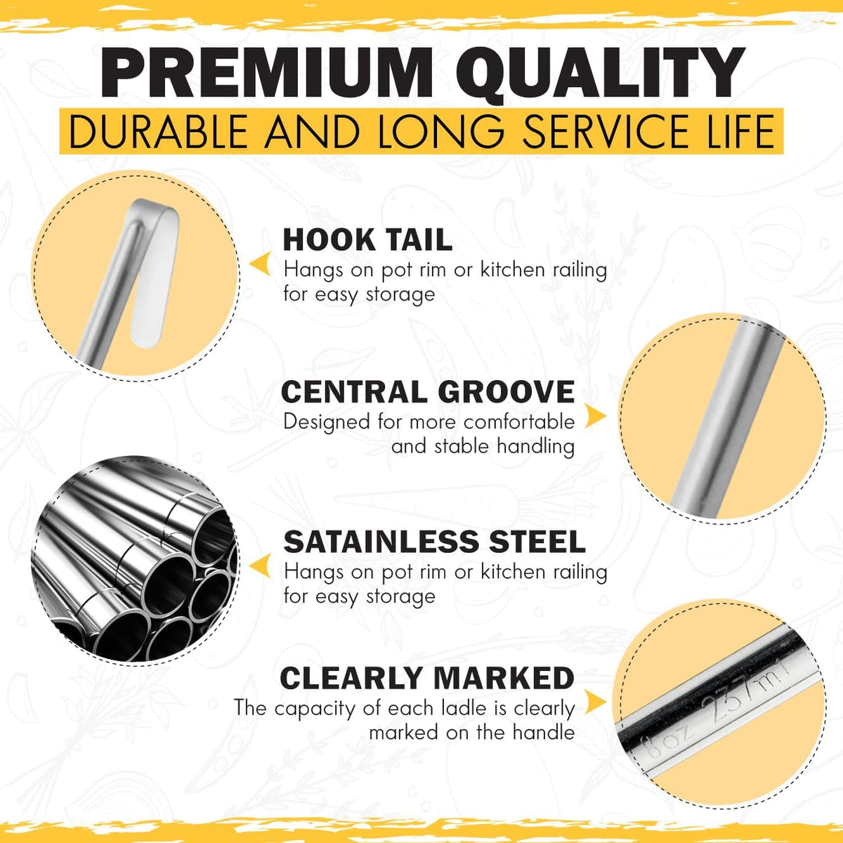 Ladle - Durable Stainless Steel Ladle Serving Measuring Soup Dressing Sauce Gravy Sturdy Dependable Long Handle for Kitchen - 12 Oz.