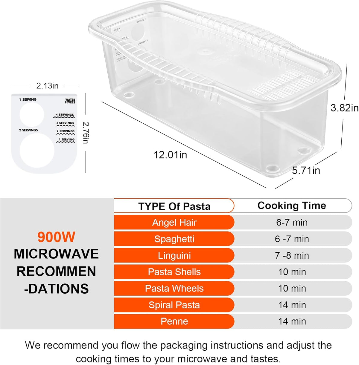 Microwave Pasta Pot with Strainer Lid & Measuring Cup Clip Quickly Cook 1-4 Servings-No Mess, Sticking or Waiting For Boil, Pasta Cooker in Microwave for Dorm Kitchen Office College Essential