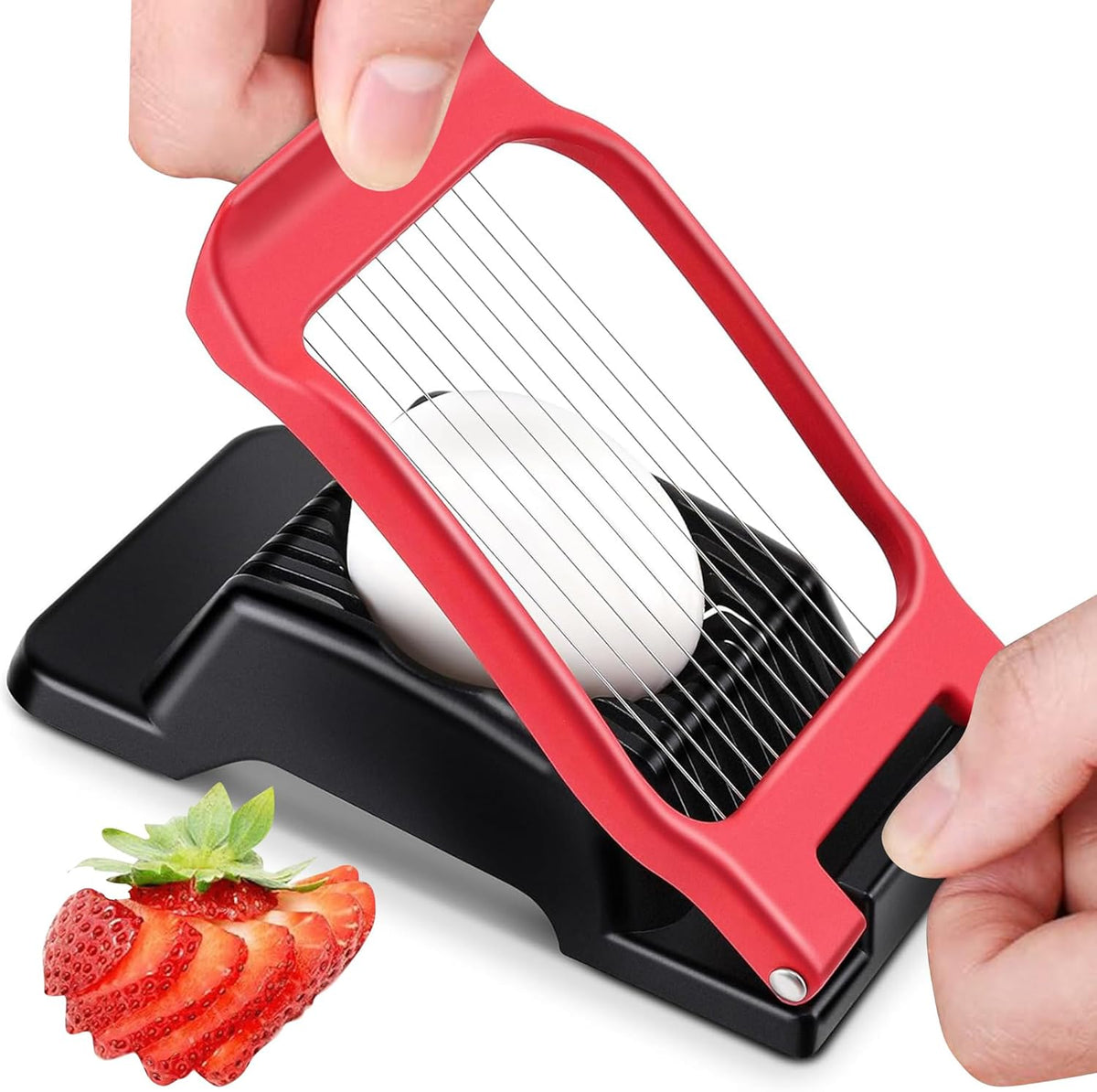 Egg Slicer for Hard Boiled Eggs,Stainless Steel Wire Multipurpose Egg Cutter Strawberry Slicer Tomato Slicers for Home Use (Black Red)