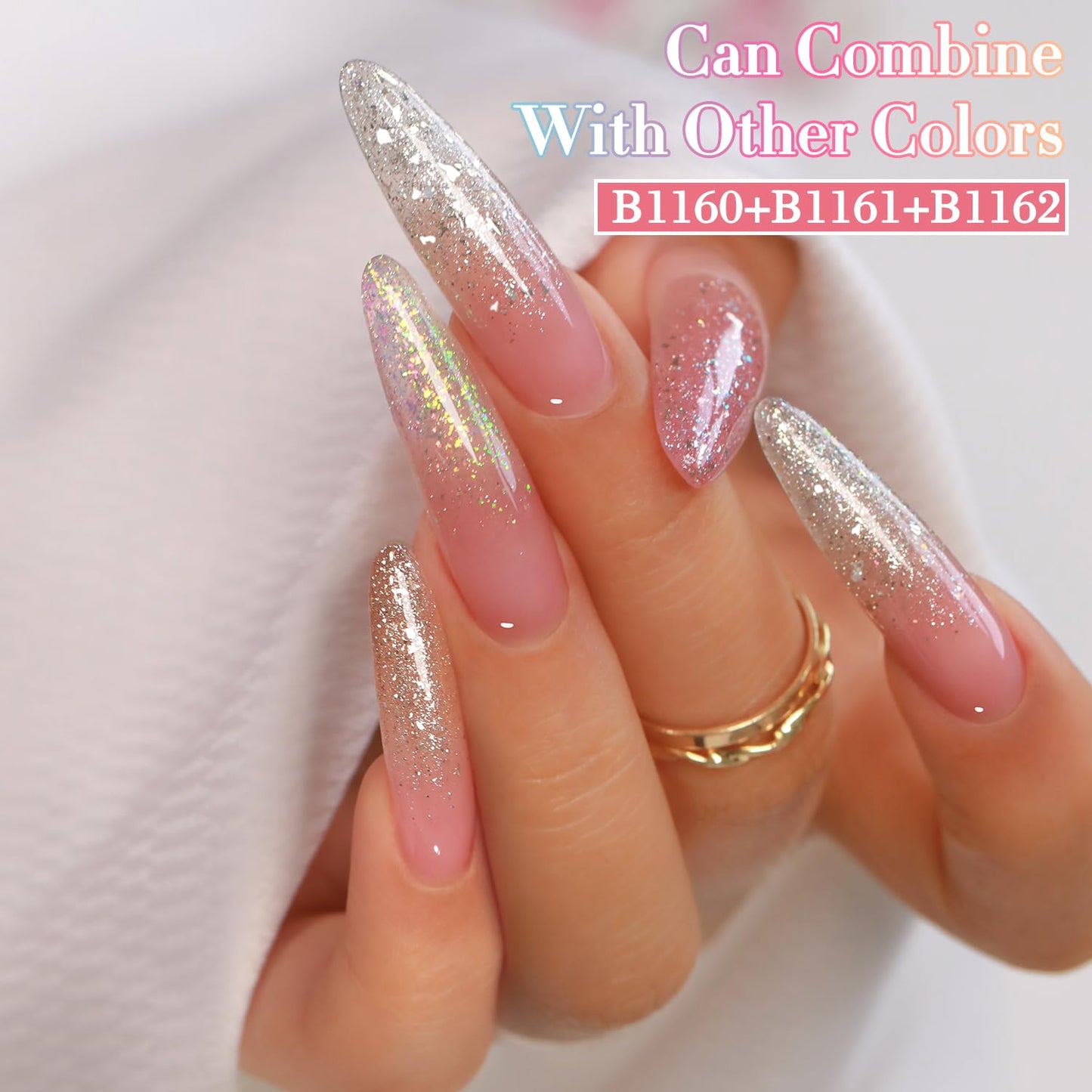 Double Rhythm 0.5Oz Glitter Gel Polish Shimmer Reflective Color for Nail Art Salon DIY Soak Off 15ml Nail Lamp Gel Polish at Home (Clear Silver-B1162)