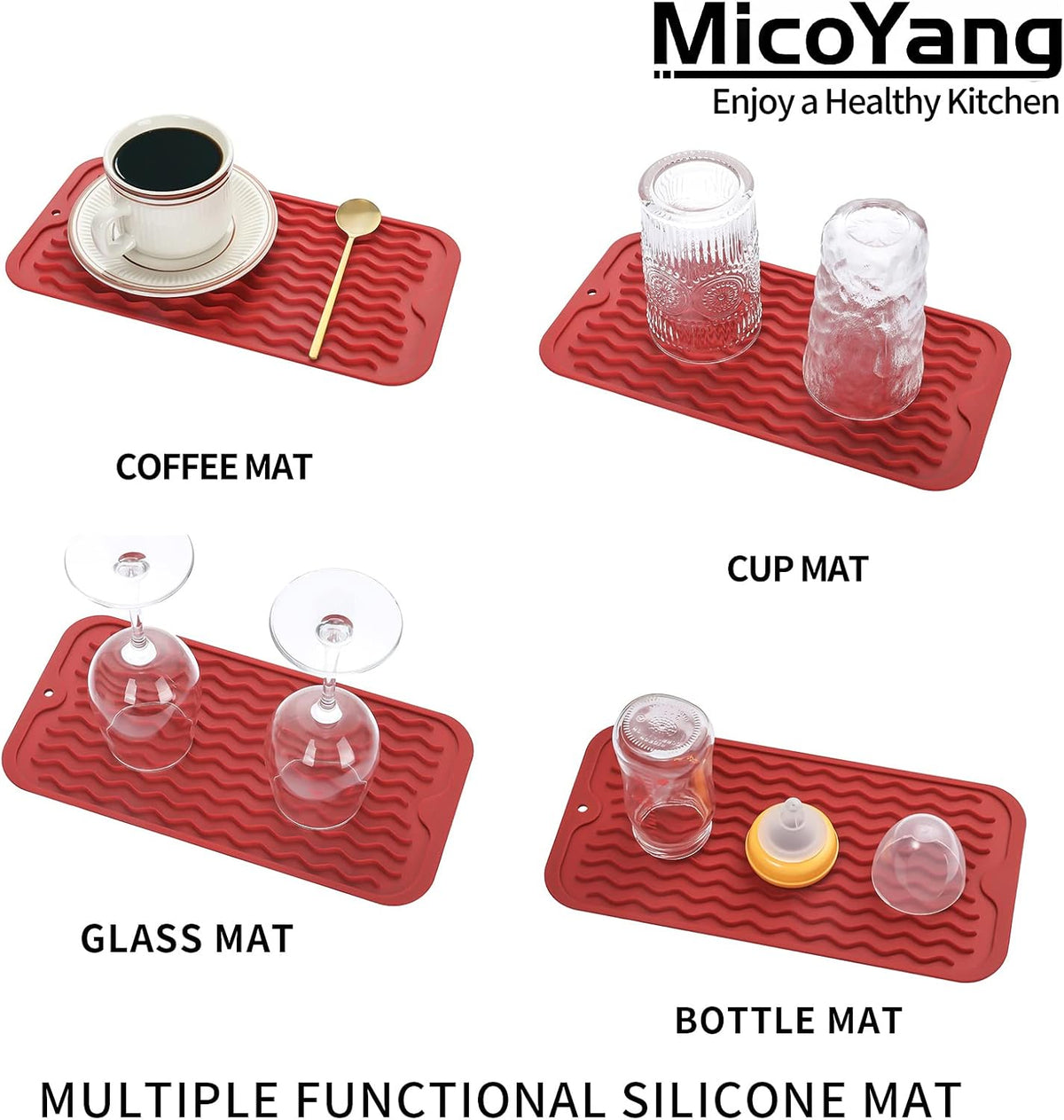 Silicone Dish Drying Mat for Multiple Usage,Easy clean,Eco-friendly,Heat-resistant Silicone Mat for Kitchen Counter or Sink,Refrigerator or Drawer Liner Red S 12 inches x 6 inches