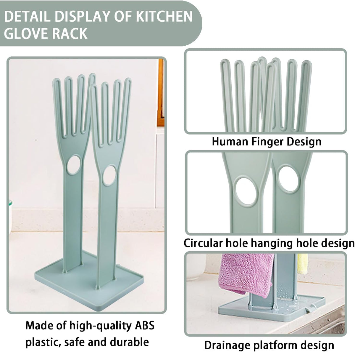 Kitchen Gloves Holder Mitten Dryer Reusable Plastic Dish Washing Rack Sink Holder Stand Blue