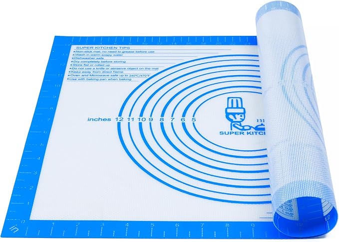 Nonstick Silicone Pastry Baking Mat Large with Measurements 16''By 20'' for Silicone Baking Mat, Counter, Dough Rolling/Pie Crust Pad By Folksy Super Kitchen (16×20, Blue)