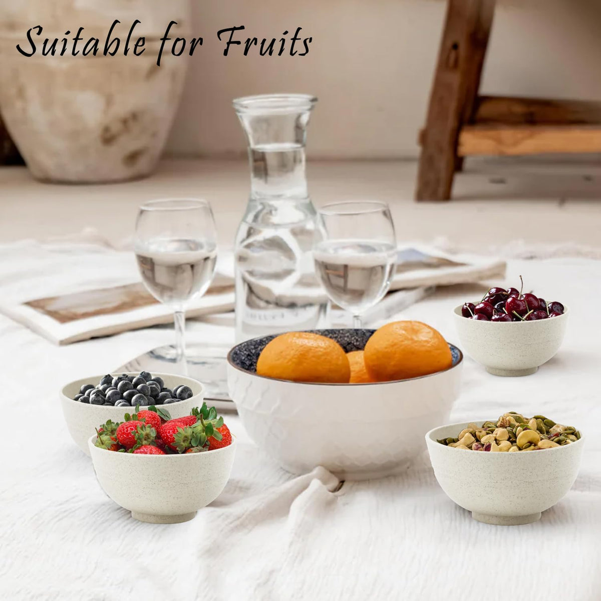 wheat straw dessert bowls 10oz set of 8 - Unbreakable snack Bowls for kids - Mini Bowls for Ice Cream,Snack and Fruits - Microwave & Dishwasher Safe Appetizer Bowl Sets - Beige