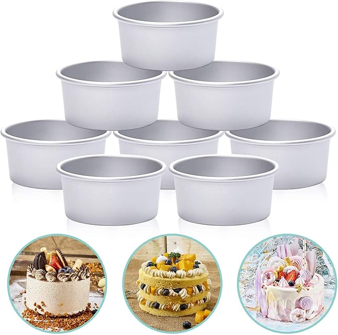 HomeMall 4 Inch Aluminum Round Cake Pan, 8 Pieces Non-stick Mini Cake Baking Pan - Layer Baking Round Cake Pans Set for Home Kitchen DIY Baking Tools Supplies