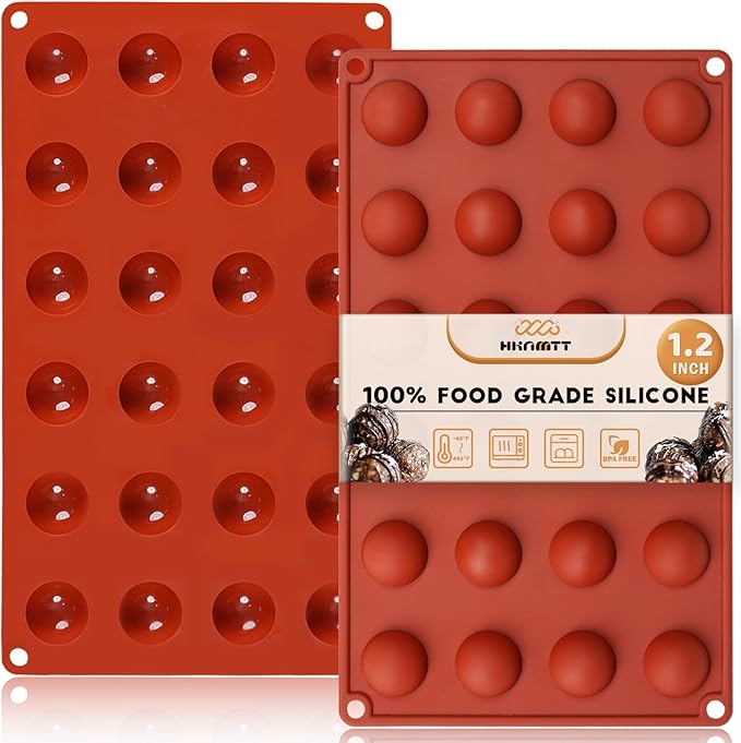 HKNMTT Silicone Semi-Sphere Molds 24 Cavities 2-Pack 1.2" for Chocolate Truffles Jelly Fat Bombs Gelatina, Small Baking Round Half Sphere Candy Moulds, Homemade Freeze Food Grade BPA Free Oven Safe