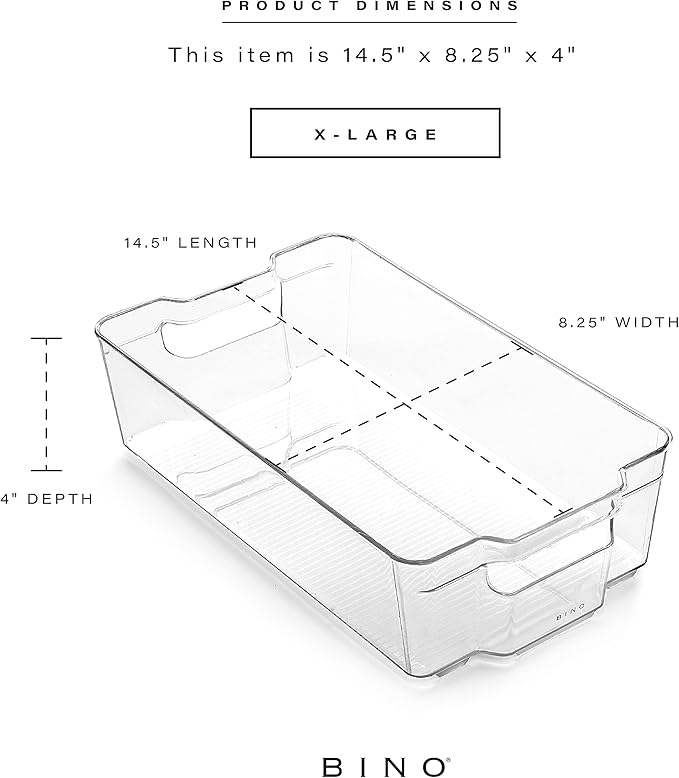BINO | Stackable Storage Bins, X-Large - 2 Pack | THE STACKER COLLECTION | Clear Plastic | Built-In Handle | BPA-Free | Containers for Organizing Kitchen Pantry | Multi-Use Organizer