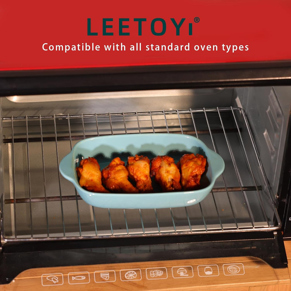 LEETOYI Ceramic Small Baking Dish 7.5-Inch Set of 4, Rectangular Bakeware with Double Handle, Baking Pans for Cooking and Cake Dinner (Turquoise)
