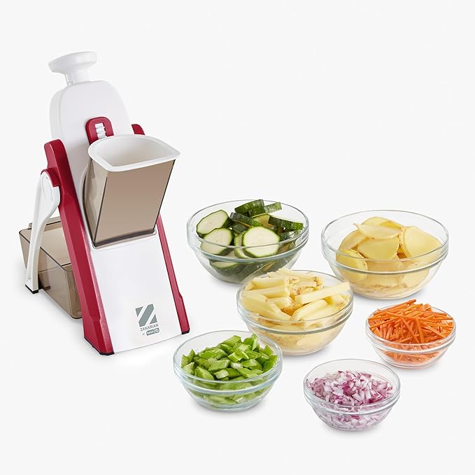 Zakarian by Dash Safe Slice® Mandoline - Features Thickness Adjuster, Stainless Steel Blades, and Foldable, Easy-To-Store Design - Cranberry