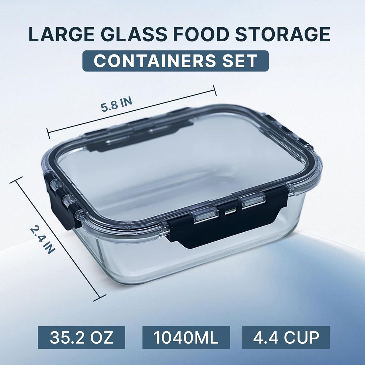 Glass Food Storage Containers with Lids, 5-Piece Set – Airtight, Leakproof, Oven & Freezer Safe, BPA-Free