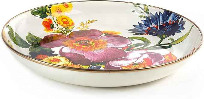 MACKENZIE-CHILDS Enamel Abundant Bowl, Decorative or Serving Bowl, 13-Cup Capacity, White Flower Market