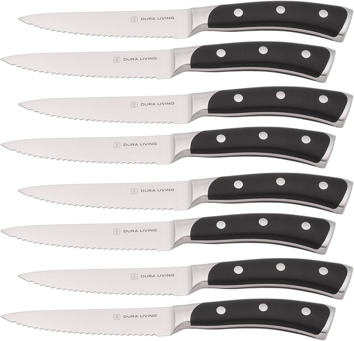 8-Piece Serrated Kitchen Steak Knife Set – Forged High Carbon Stainless Steel, Ultra Sharp, Ergonomic Black Handles, Durable Dinner Knives, Black Handle
