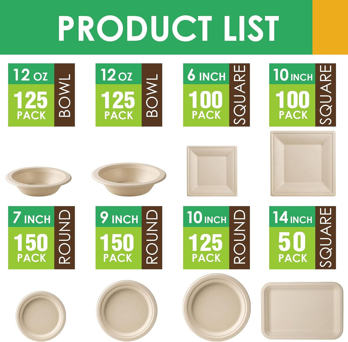 Gezond 100 Pack Compostable Square Plates 10 Inch Disposable Paper Plates Sugarcane Square Dinner Plate Unbleached Eco-friendly Large Plate for Party