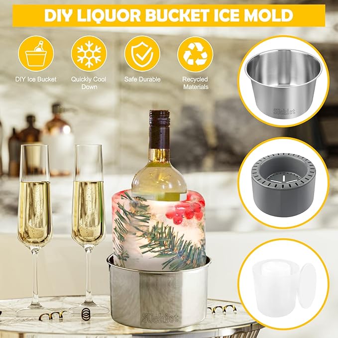 Ice Mold,Ice Bucket Mold, Ice Mold Wine Bottle Chiller,DIY Ice Bucket Mold for Wine Champagne and Cocktails,Ideal Gift for Special Parties Weddings Mother's Day Thanksgiving and Christmas