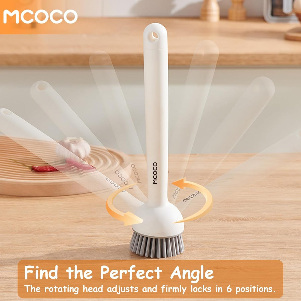 Dish Brush Set with Soap Dispensing Palm Brush Dish Scrub Brush with Soap Dispenser Palm Dish Brush Kitchen Cleaning Brush with Ergonomic Long Handle for Cleaning Sink, Pot, Pan, Stove, White