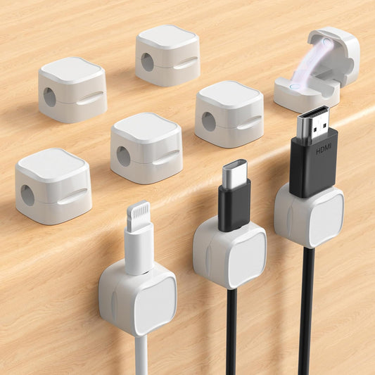 Magnetic Cable Clips, Adjustable Cord Holder Management, Adhesive Wire Keeper Organizer for Home Office Desk Phone PC Car Wall Desktop Nightstand Appliance (9-Pack White)