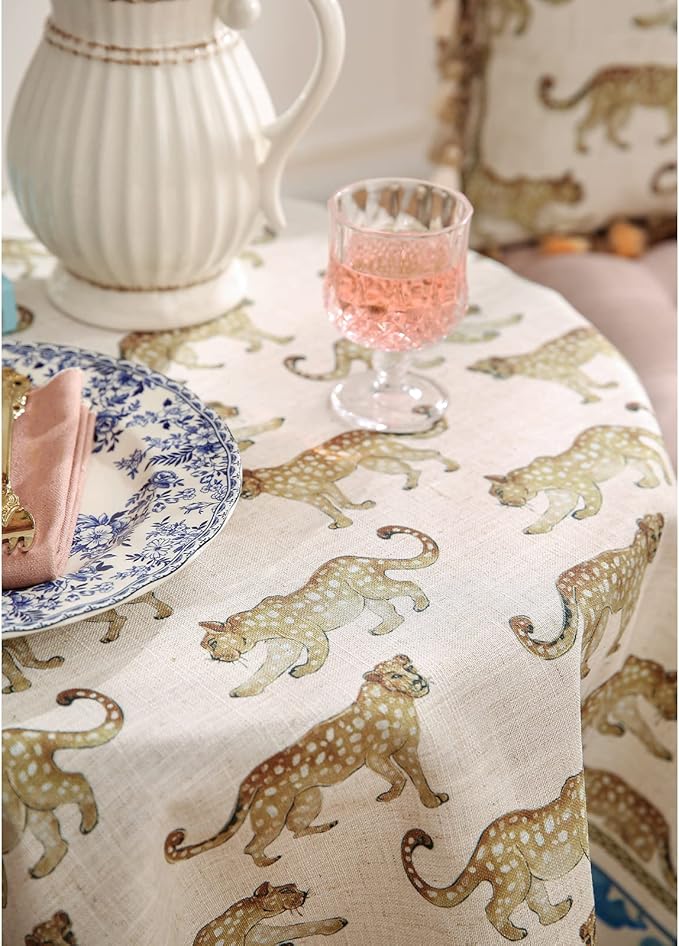 patdrea Designer Leopard Animal Linen Small Table Cloth for Square Table,Vintage Breathable Soft Tablecloth,Dacorative Cover for Kitchen Dining,Holiday,Christmas,Thanksgiving,67"x67"-from